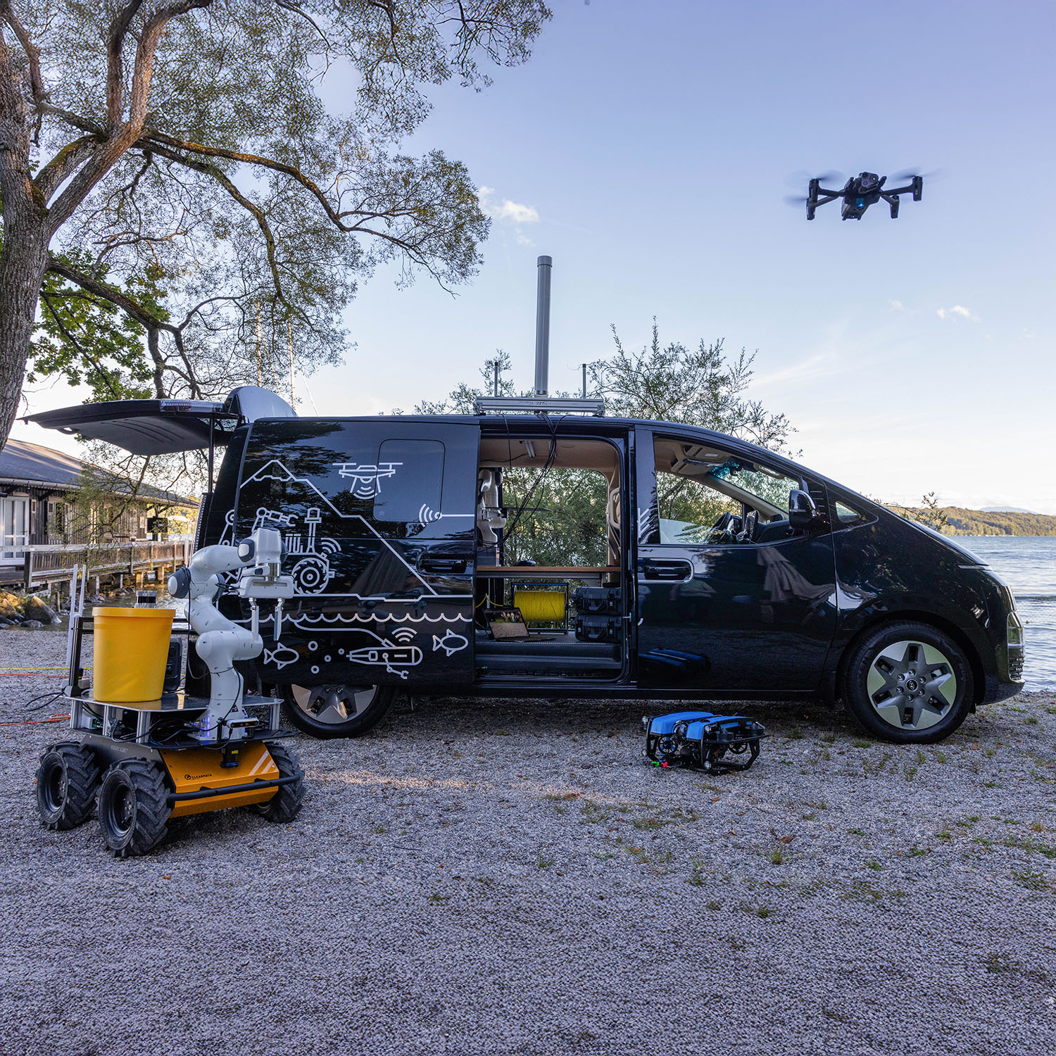 Hyundai Staria SVan mit verschiedenartigen Robotern