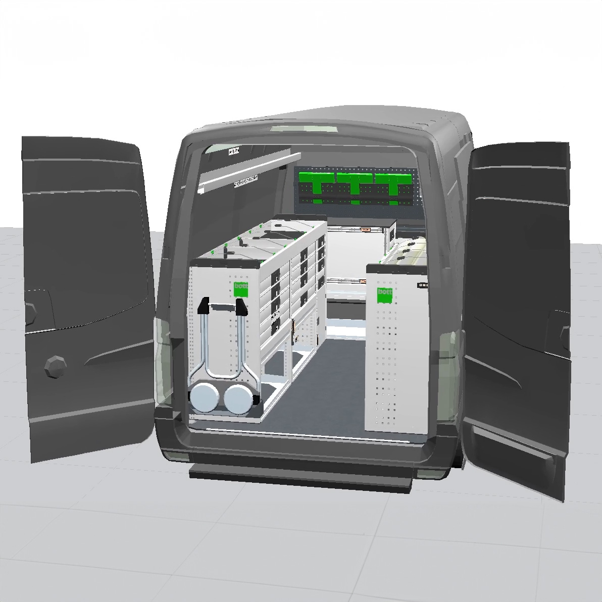 Screenshot eines Ausbaus für das Unternehmen C. & E. Fein GmbH aus dem Konfigurator für die bott vario3 Fahrzeugeinrichtung